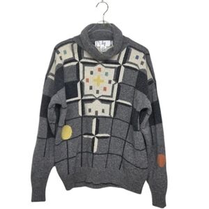 Cameron Gray 100% Wool Geometric Patterned Crewneck Sweater Size Large